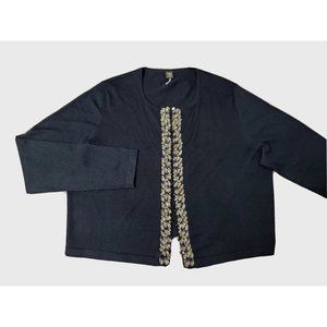 Basler Women 46 (16) Black Jewels Sequin Trim Cardigan Top Hook 100% Wool Party